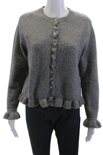 Zara Womens Cardigan Gray Button Crew Neck Long Sleeve Size M
