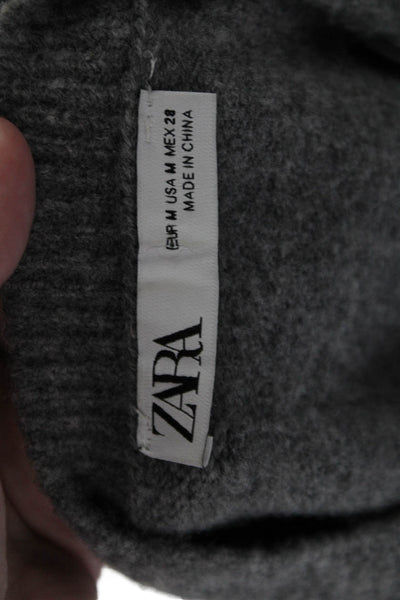 Zara Womens Cardigan Gray Button Crew Neck Long Sleeve Size M
