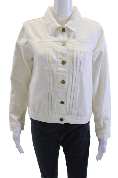 Pomander Place Women White Cotton Collared Button Jacket Long Sleeve Size S