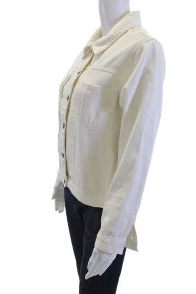 Pomander Place Women White Cotton Collared Button Jacket Long Sleeve Size S