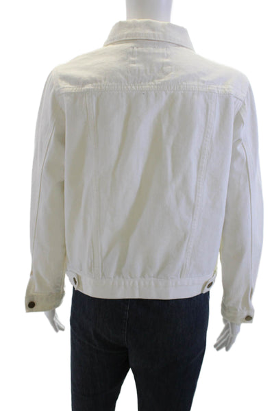 Pomander Place Women White Cotton Collared Button Jacket Long Sleeve Size S