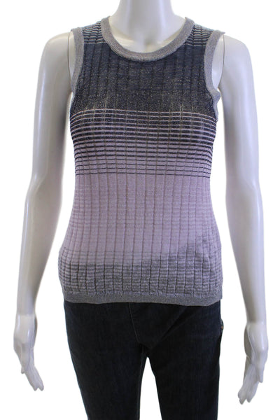 Roberto Collina Women Designer Striped Sleeveless Tank Top Dark Blue Size S