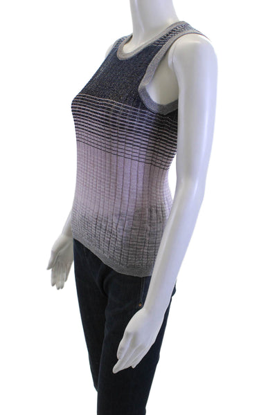 Roberto Collina Women Designer Striped Sleeveless Tank Top Dark Blue Size S