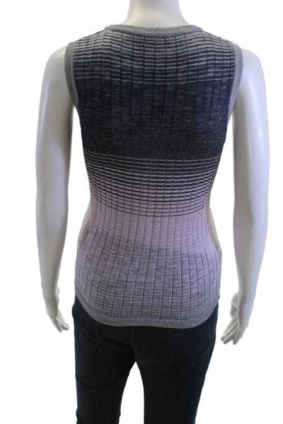 Roberto Collina Women Designer Striped Sleeveless Tank Top Dark Blue Size S