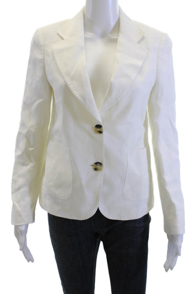 Angelico Womens Linen Two Button Long Sleeve Unlined Blazer White Size 32