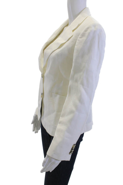 Angelico Womens Linen Two Button Long Sleeve Unlined Blazer White Size 32