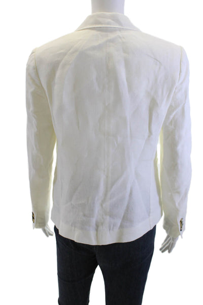 Angelico Womens Linen Two Button Long Sleeve Unlined Blazer White Size 32