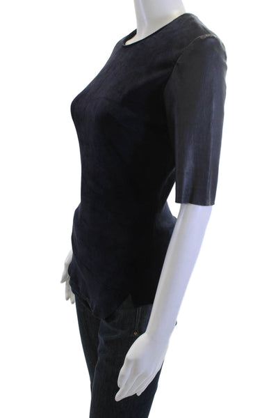 Sharis Place Women Basic Suede Blend Dark Blue Round Neck 3/4 Sleeve Top Size S