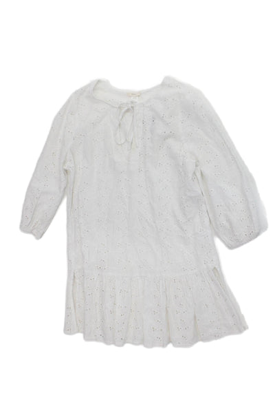 Eberjey Girls Long Sleeves Eyelet Tiered Mini Dress White Size S
