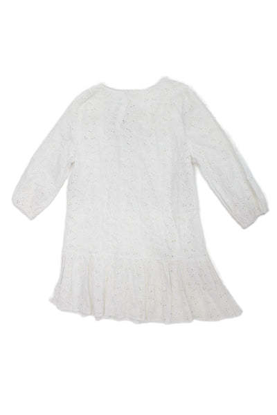 Eberjey Girls Long Sleeves Eyelet Tiered Mini Dress White Size S