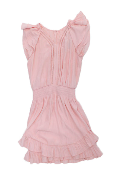 Ramy Brook Girls V-Neck Short Sleeves Ruffle Tiered Sundress Pink Size 7-8