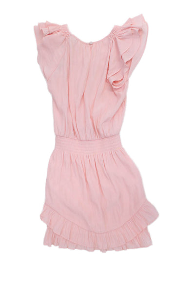 Ramy Brook Girls V-Neck Short Sleeves Ruffle Tiered Sundress Pink Size 7-8