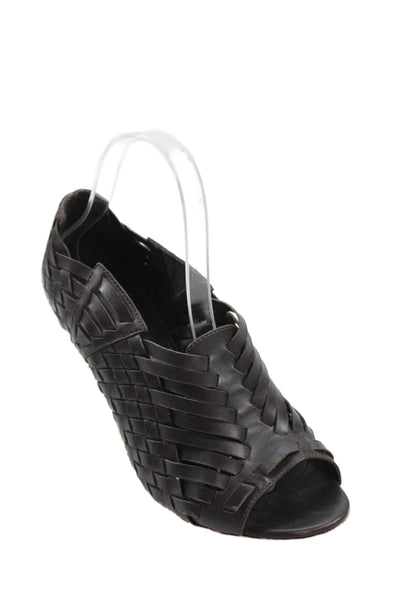 Sergio Rossi Womens Woven Leather Peep-Toe High Heels Brown Size 8