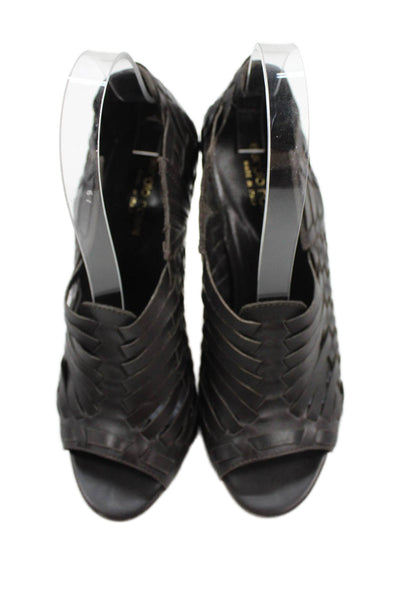 Sergio Rossi Womens Woven Leather Peep-Toe High Heels Brown Size 8