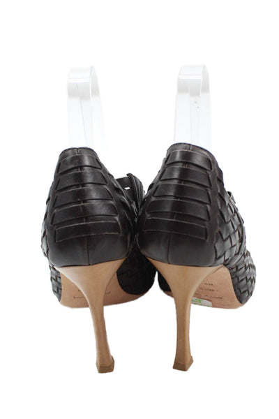Sergio Rossi Womens Woven Leather Peep-Toe High Heels Brown Size 8