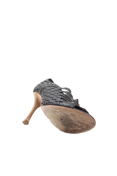Sergio Rossi Womens Woven Leather Peep-Toe High Heels Brown Size 8