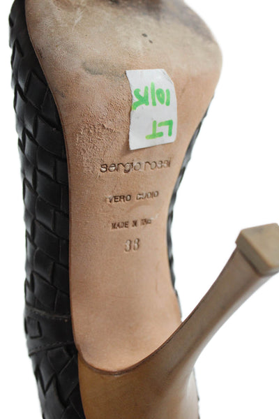 Sergio Rossi Womens Woven Leather Peep-Toe High Heels Brown Size 8