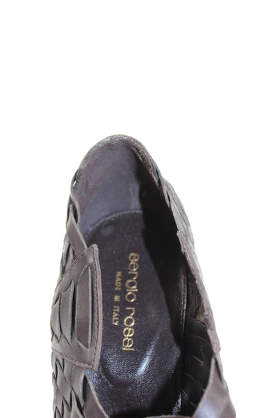 Sergio Rossi Womens Woven Leather Peep-Toe High Heels Brown Size 8