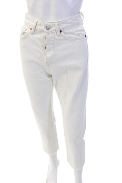 Zara Women Cropped Ankle Jeans White High Rise 24 Inseam Size 2