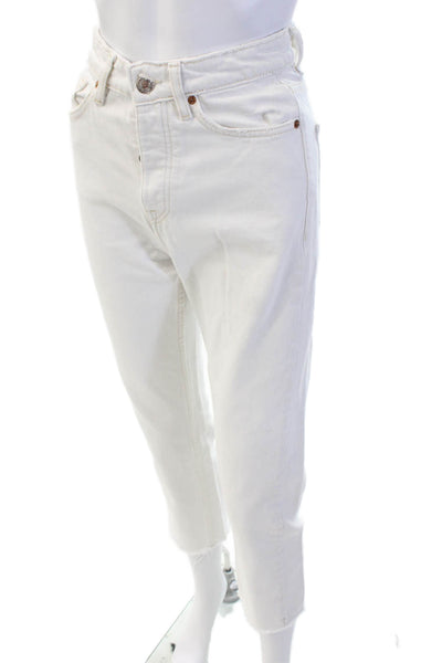 Zara Women Cropped Ankle Jeans White High Rise 24 Inseam Size 2