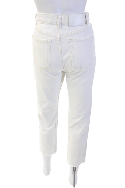 Zara Women Cropped Ankle Jeans White High Rise 24 Inseam Size 2
