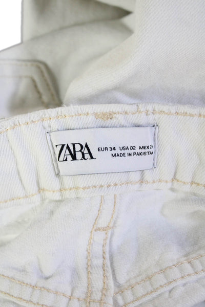 Zara Women Cropped Ankle Jeans White High Rise 24 Inseam Size 2