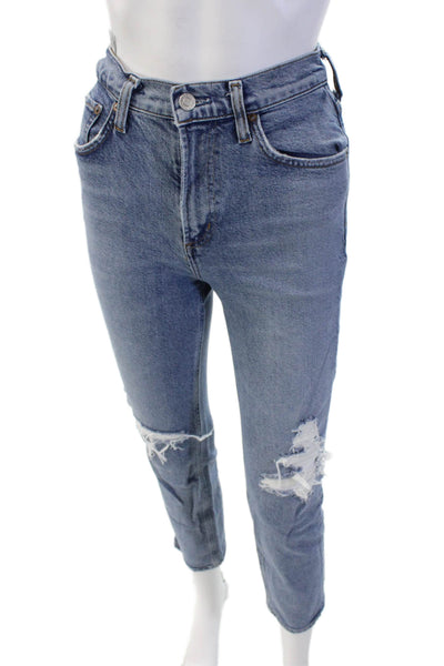 Agolde Women High Rise Cropped Ankle Jeans Blue Size 23