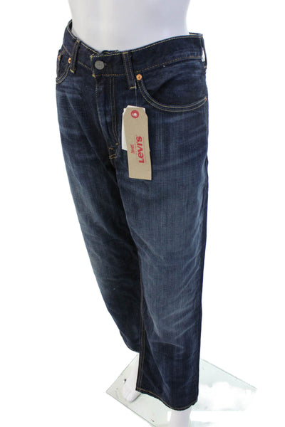 Levis Mens Dark Blue Straight Jeans Button Fly 100% Cotton Size 34