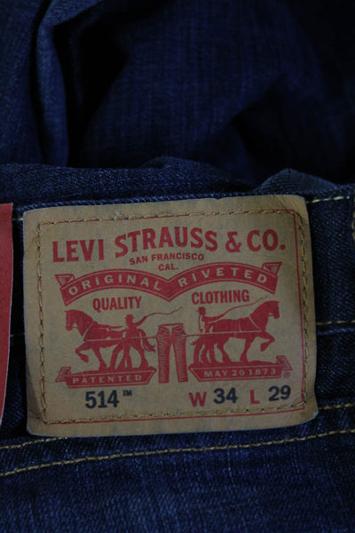Levis Mens Dark Blue Straight Jeans Button Fly 100% Cotton Size 34