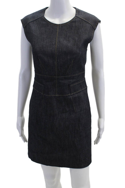 Derek Lam Women Sheath Mini Dress Dark Blue Sleeveless Round Neck Size 0