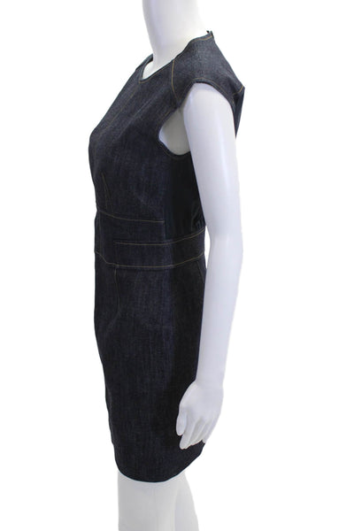 Derek Lam Women Sheath Mini Dress Dark Blue Sleeveless Round Neck Size 0