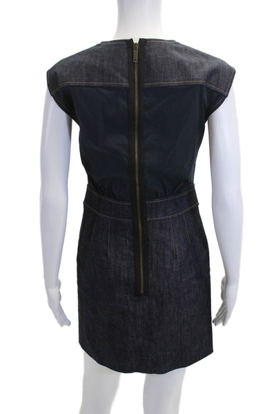 Derek Lam Women Sheath Mini Dress Dark Blue Sleeveless Round Neck Size 0