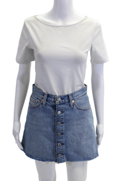Levis Womens A-Line Mini Skirt Blue 100% Cotton Solid Size 25