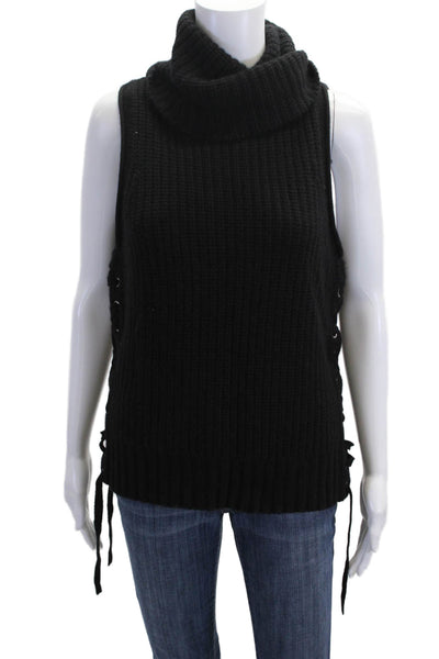 Autumn Cashmere Womens Sleeveless Turtleneck Pullover Vest Black Size XS