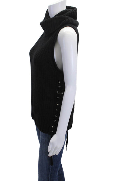 Autumn Cashmere Womens Sleeveless Turtleneck Pullover Vest Black Size XS