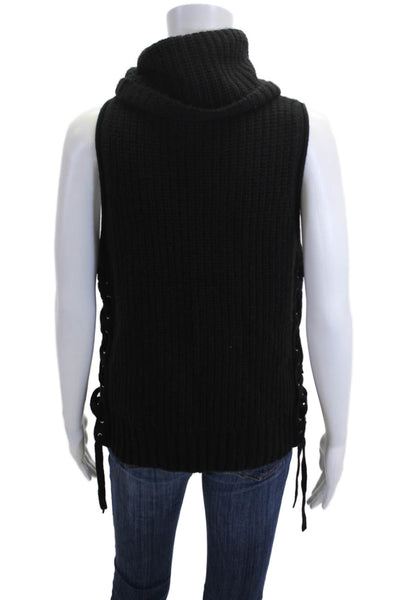 Autumn Cashmere Womens Sleeveless Turtleneck Pullover Vest Black Size XS