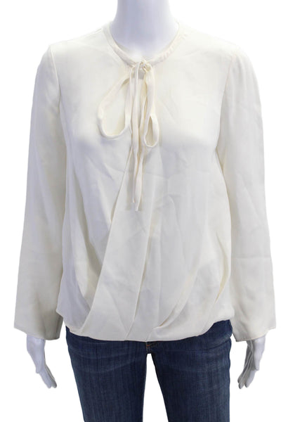 Derek Lam Women White Silk Blouse Crew Neck Long Sleeve Tie Solid Size 0