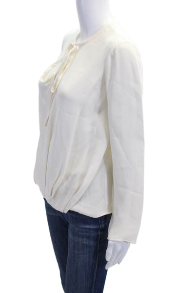 Derek Lam Women White Silk Blouse Crew Neck Long Sleeve Tie Solid Size 0
