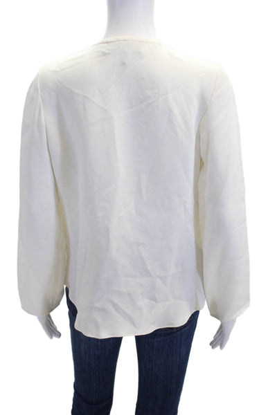 Derek Lam Women White Silk Blouse Crew Neck Long Sleeve Tie Solid Size 0