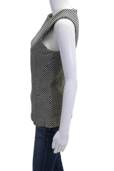 Derek Lam Women Black Geometric Cotton Crew Neck Tank Size 6