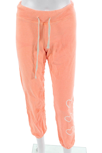 Sundry Women Cropped Jogger Sweatpants Orange Drawstring Heart Size 0