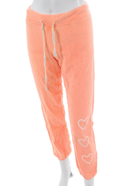 Sundry Women Cropped Jogger Sweatpants Orange Drawstring Heart Size 0