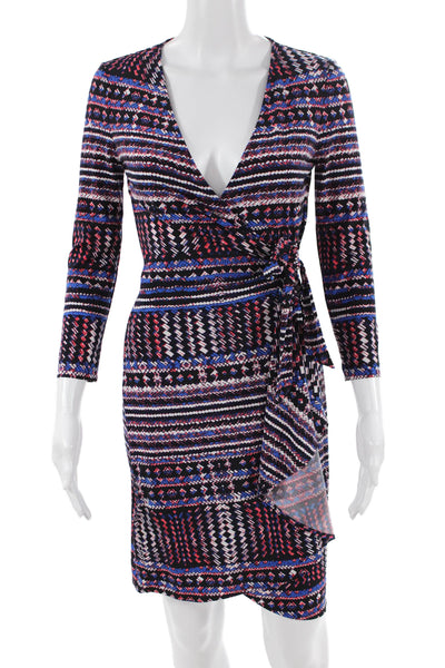 BCBG Max Azria Womens Wrap Dress Black V-Neck 3/4 Sleeve Aztec Size XS