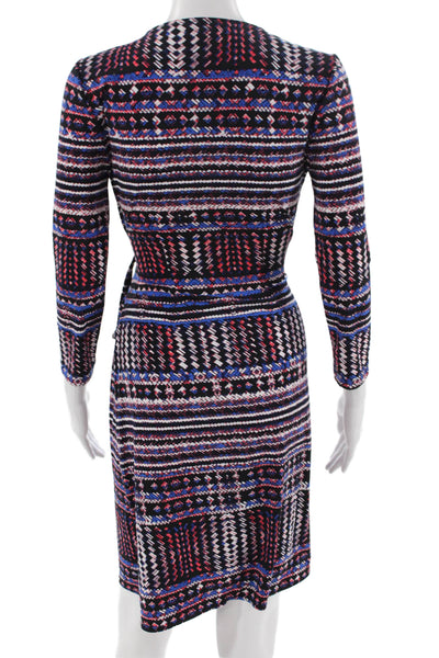 BCBG Max Azria Womens Wrap Dress Black V-Neck 3/4 Sleeve Aztec Size XS