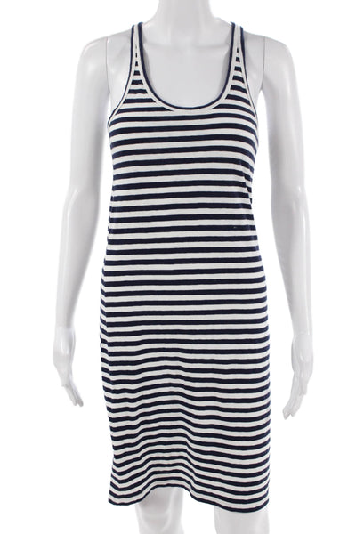 J Crew Women Tank Dress Dark Blue Striped Cotton Knee Length Sleeveless Size XS