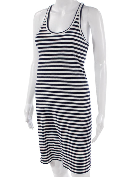 J Crew Women Tank Dress Dark Blue Striped Cotton Knee Length Sleeveless Size XS