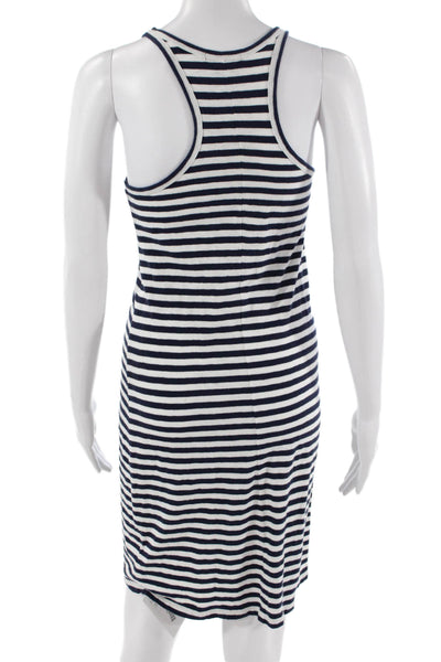 J Crew Women Tank Dress Dark Blue Striped Cotton Knee Length Sleeveless Size XS
