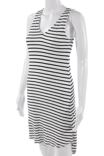 Workshop Women Tank Dress Black V-Neck Striped Rayon Linen Knee-Length Size XS
