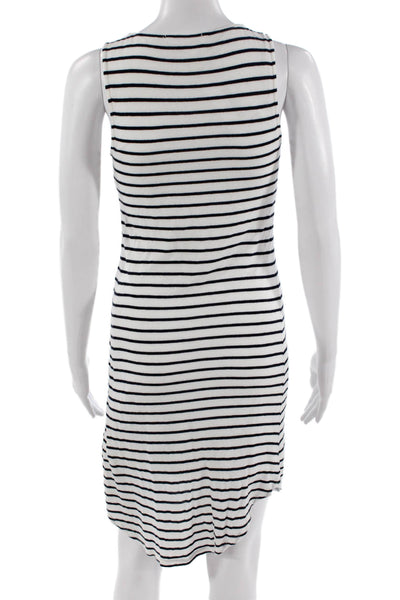 Workshop Women Tank Dress Black V-Neck Striped Rayon Linen Knee-Length Size XS