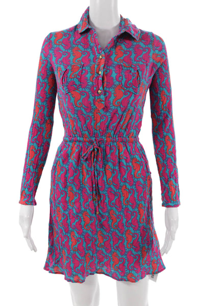 Lilly Pulitzer Womens Shirt Dress Blue Animal Print Long Sleeve Size 0